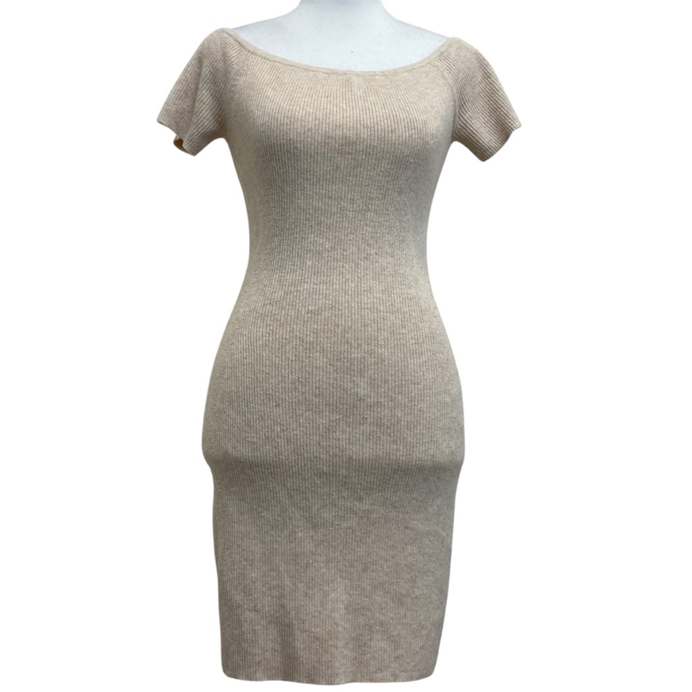 Lovers + Friends REVOLVE Cream Off Shoulder Sleeve Ribbed Mini Sweater Dress